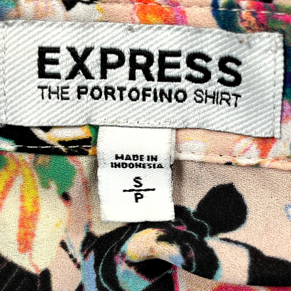 Express the Portofino Shirt Womens Small Multicolor Floral Pleated Button Up - Picture 7 of 8